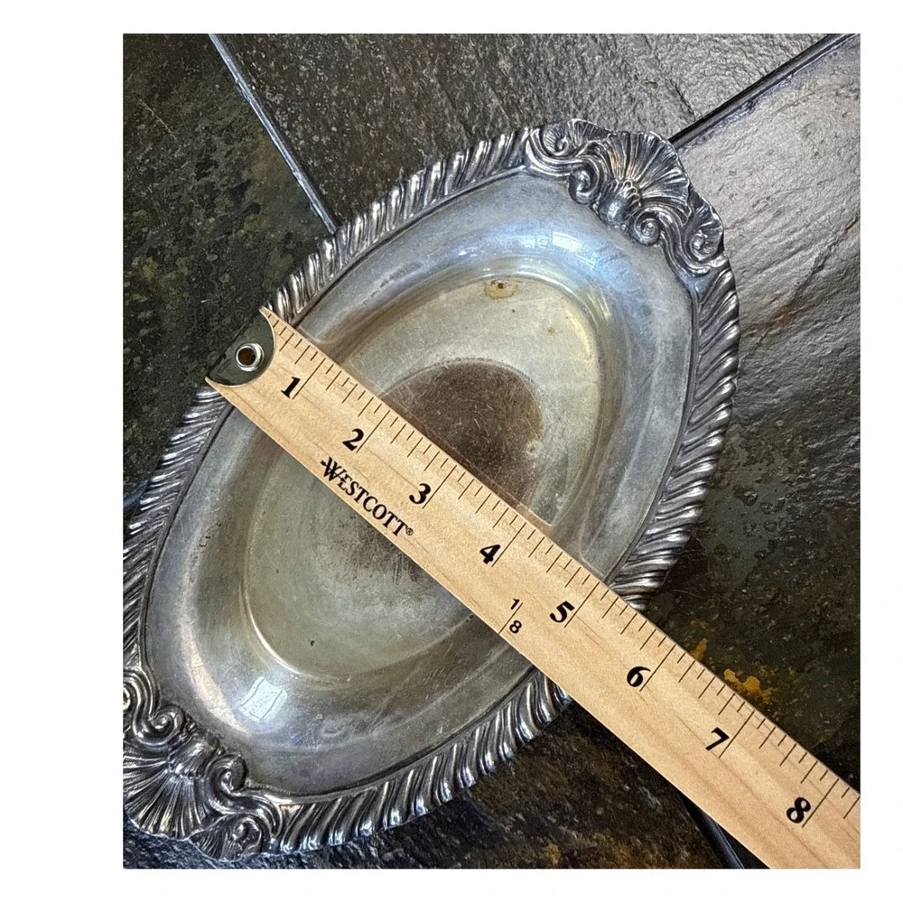 Vintage Silver Plated on Copper Serving Tray OS Tarnished Oval Shell‎ Tableware